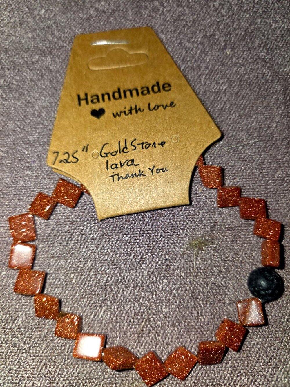 Handmade Goldstone Stretch bracelet with Black Lava Stone Accent - NWT